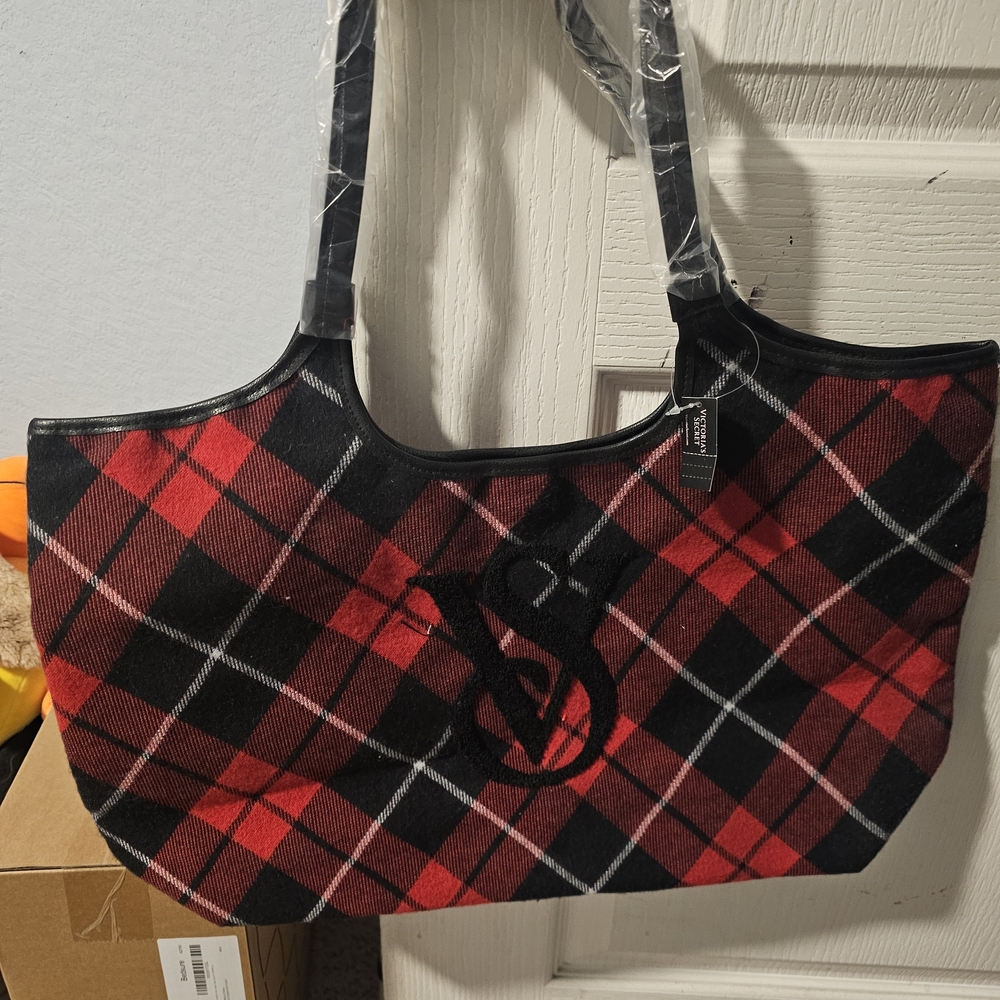 Victoria's Secret Red and Black Plaid Tote